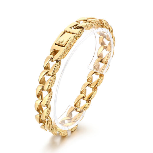 Planderful Mens Titanium Steel Cuban Chain Bracelet 11mm