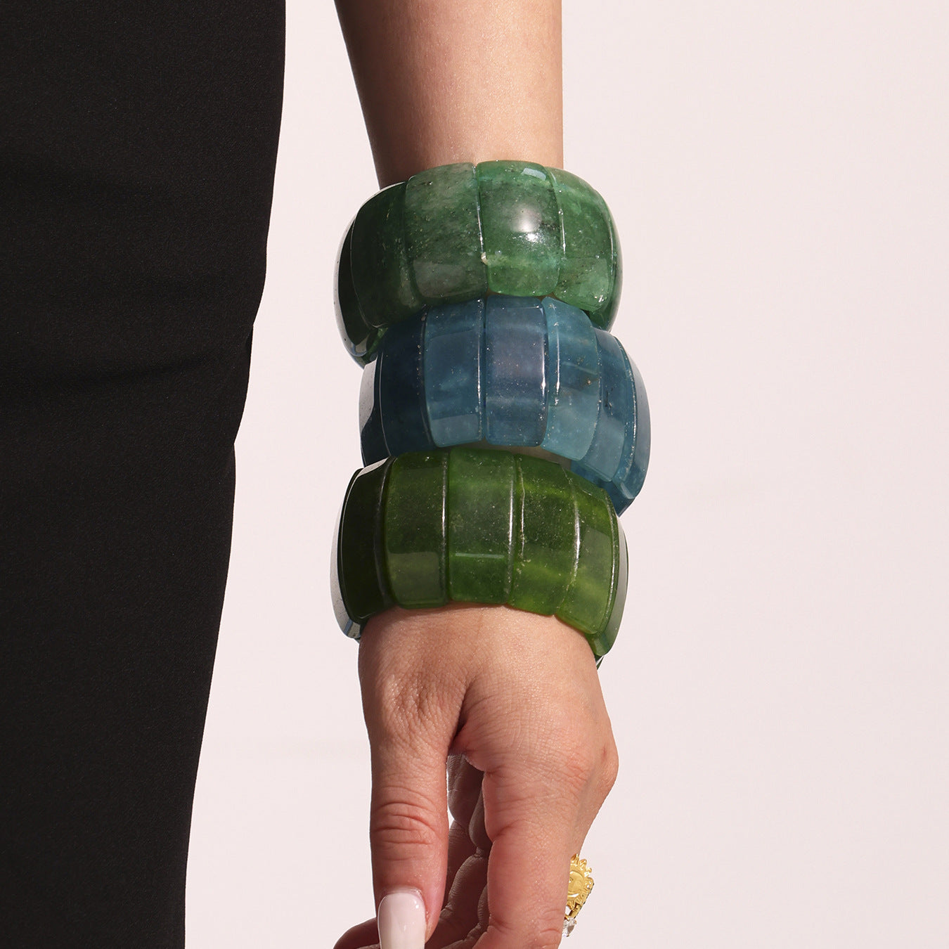 Planderful Jadeite Green Wide Faced Elastic Bracelet Women