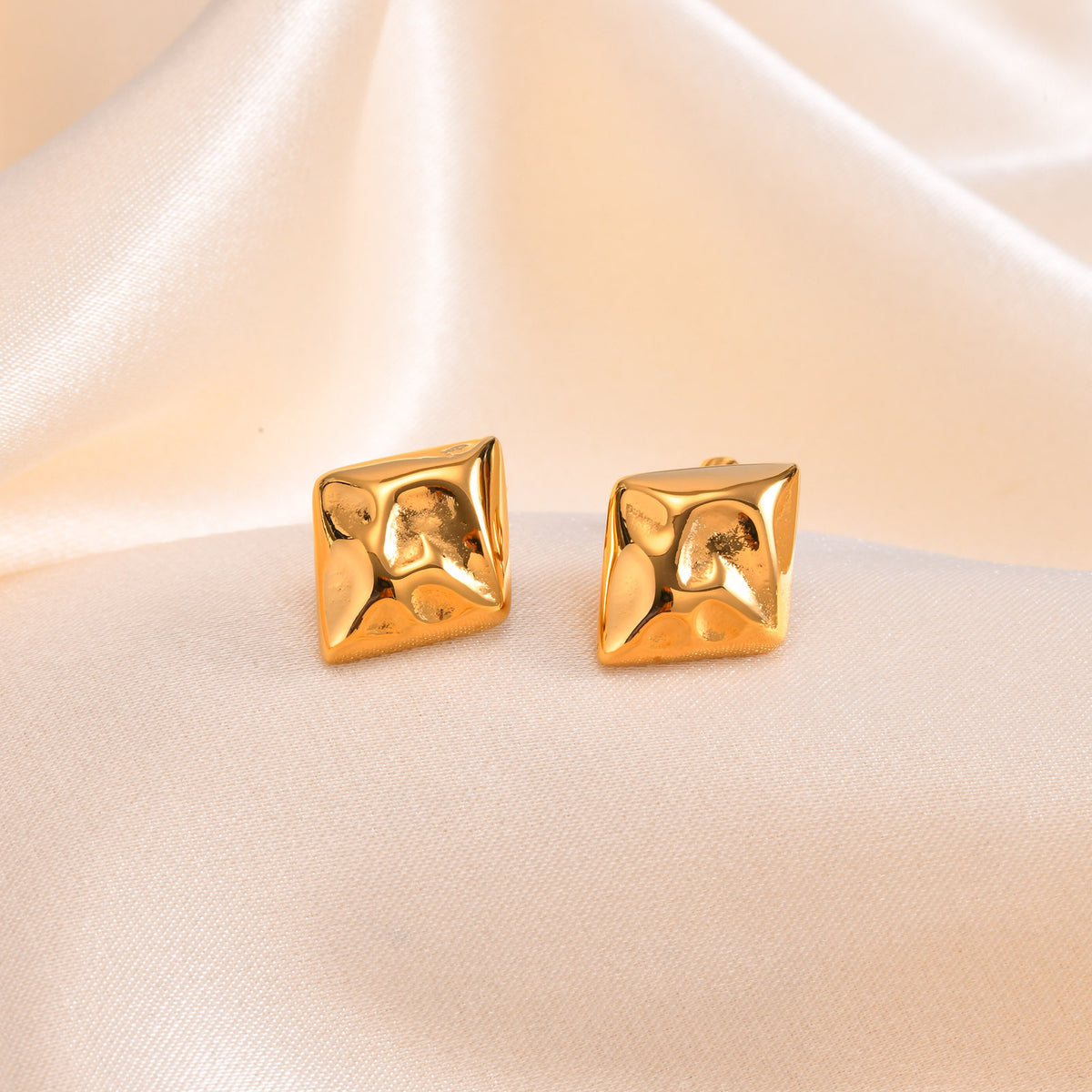Gold-Tone Hammered Diamond Stud Earrings