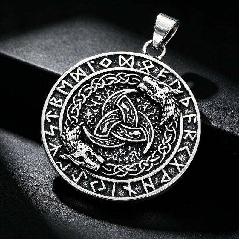 Vintage Aztec Solar Calendar Pendant Viking Celtic Odin Head Stainless Steel Men's Necklace
