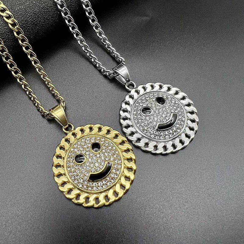 Steel Necklace - Statement Hip Hop Gold Plated Rhinestone Sunflower Smiley Pendant For Everyday Genie By Planderful
