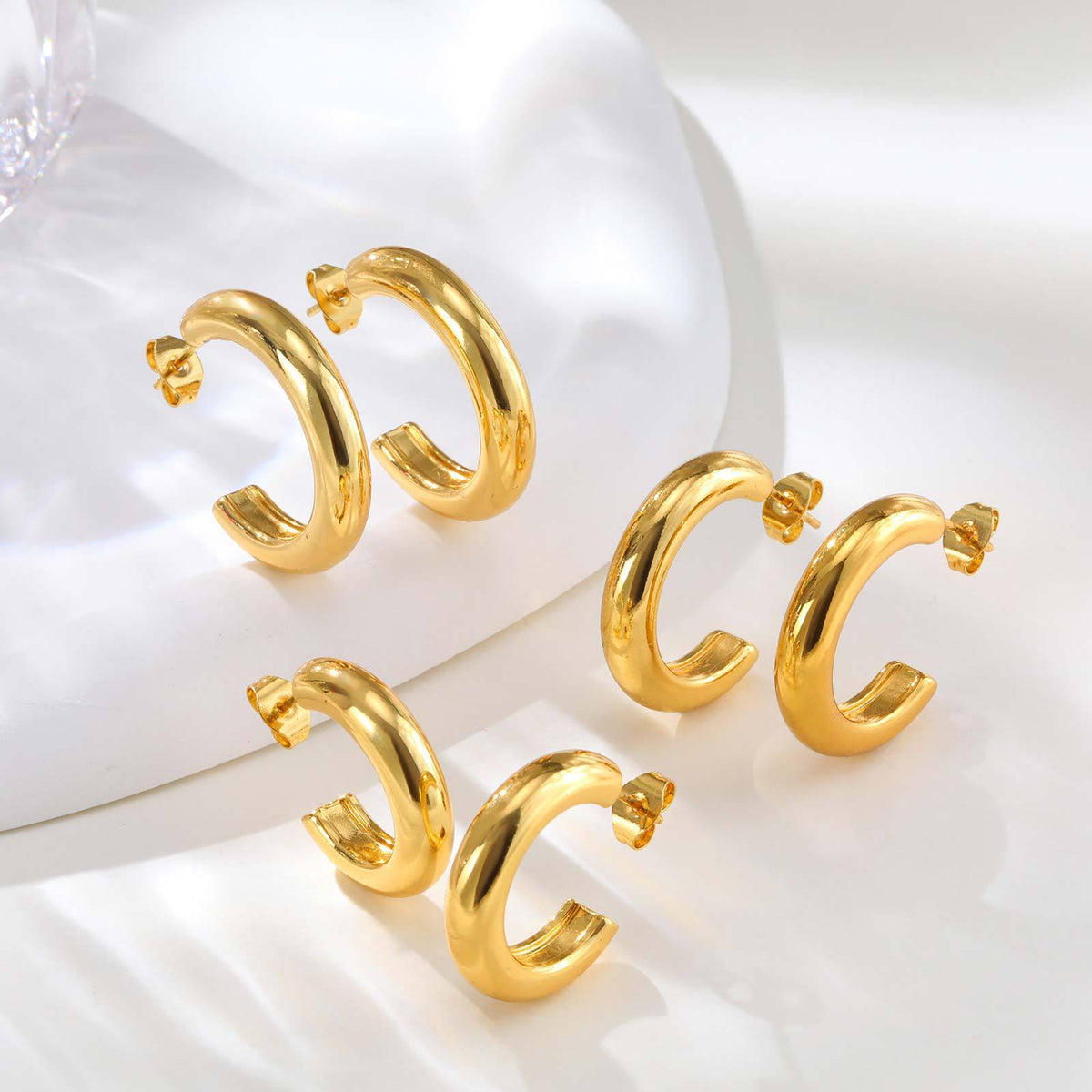 Gold-Tone Chunky Open Hoop Earrings — 3-Pair Set