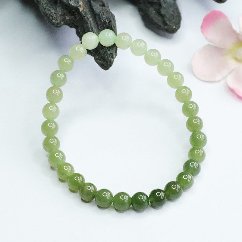 Gradient Qingshui Hetian Jade Bead Bracelet