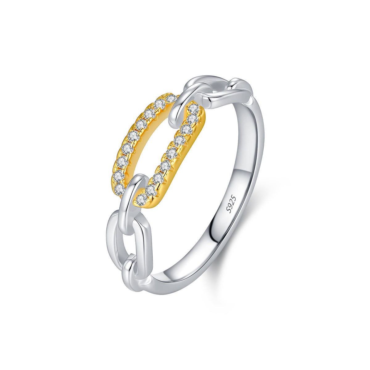 925 Sterling Silver Geometric Zircon Chain Ring