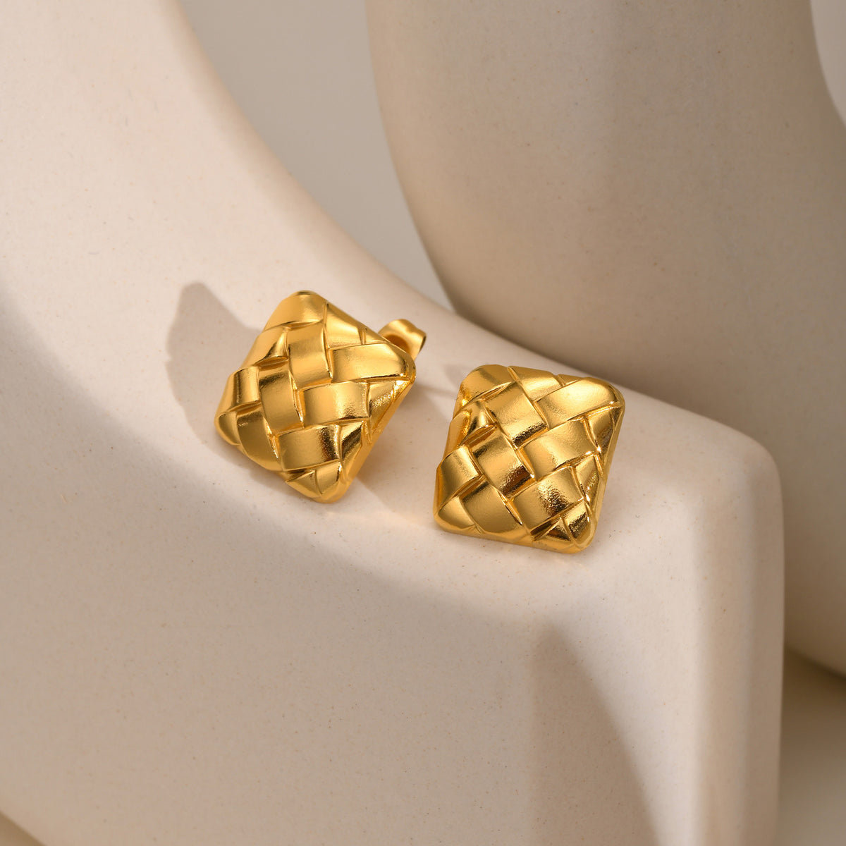 Gold-Tone Woven Square Stud Earrings