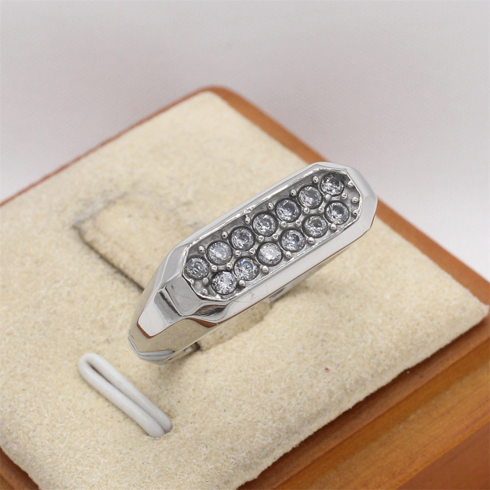 Planderful Jewelry Zircon Double Row Ring in Steel Titanium Finish for Everyday Luxury