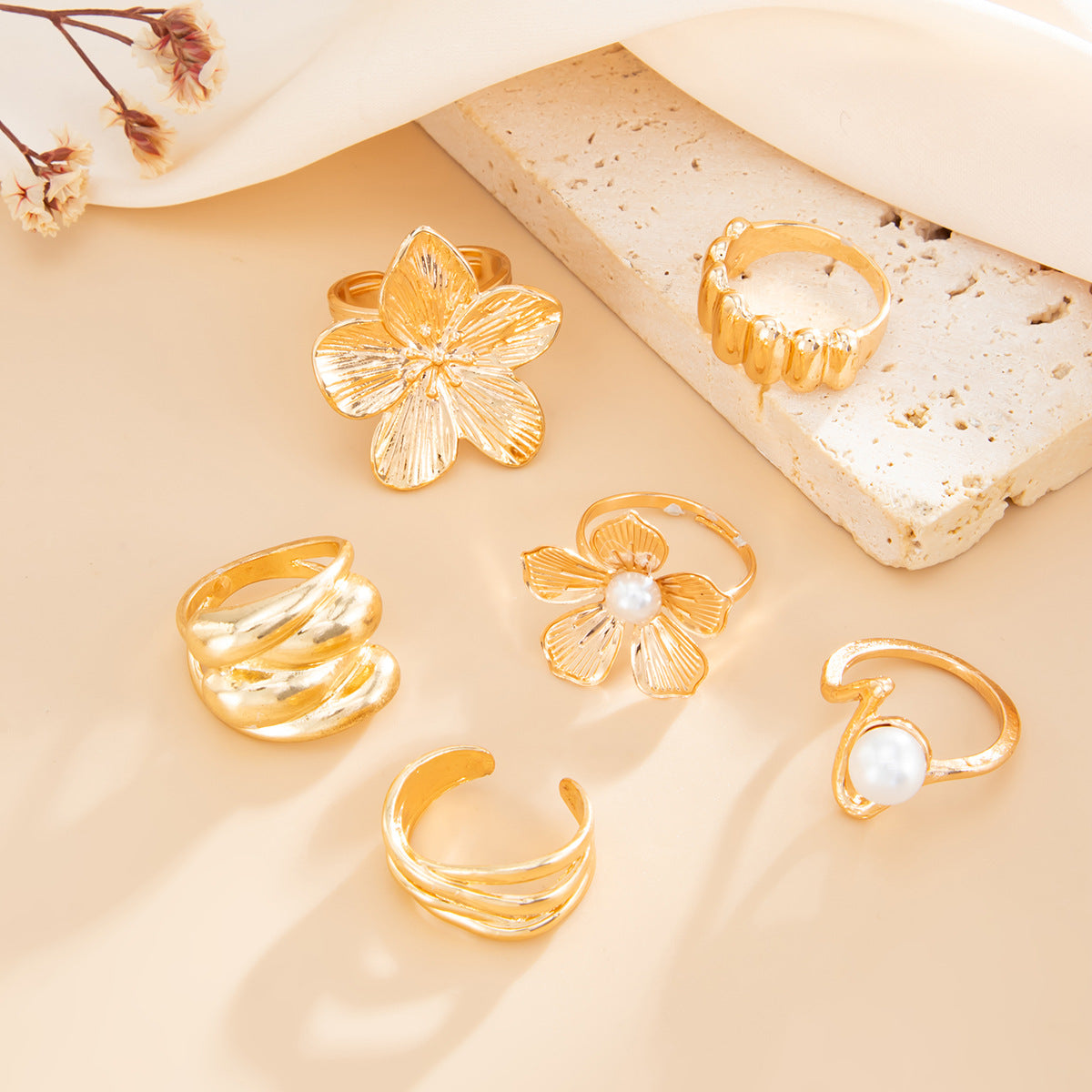 Planderful Vienna Verve Baroque Pearl Ring Open Ring Set For Elegant Women Jewelry Statement