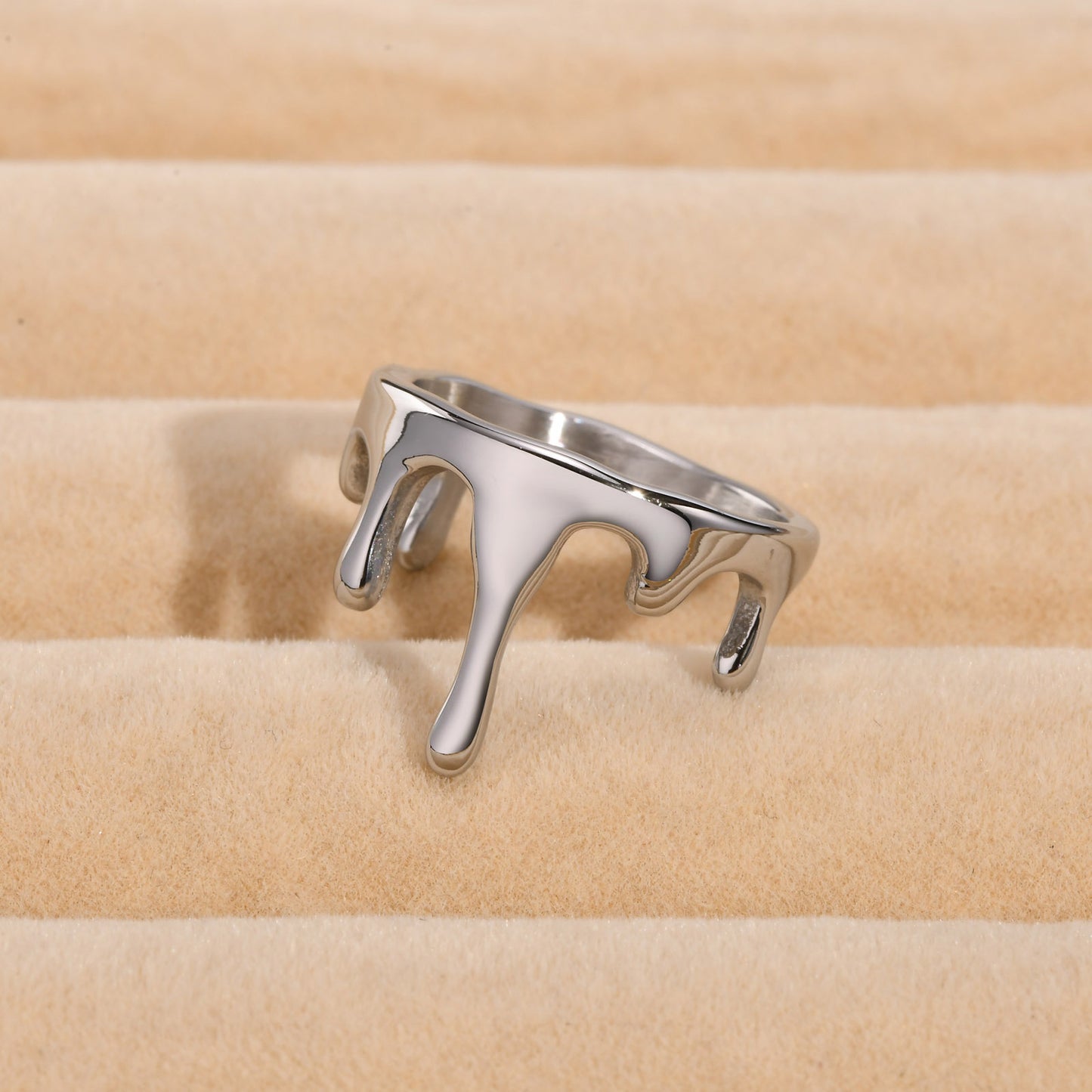 European And American Stainless Steel Ring Fashionable Women's Personalized Water Drop Lava Ring Accessories