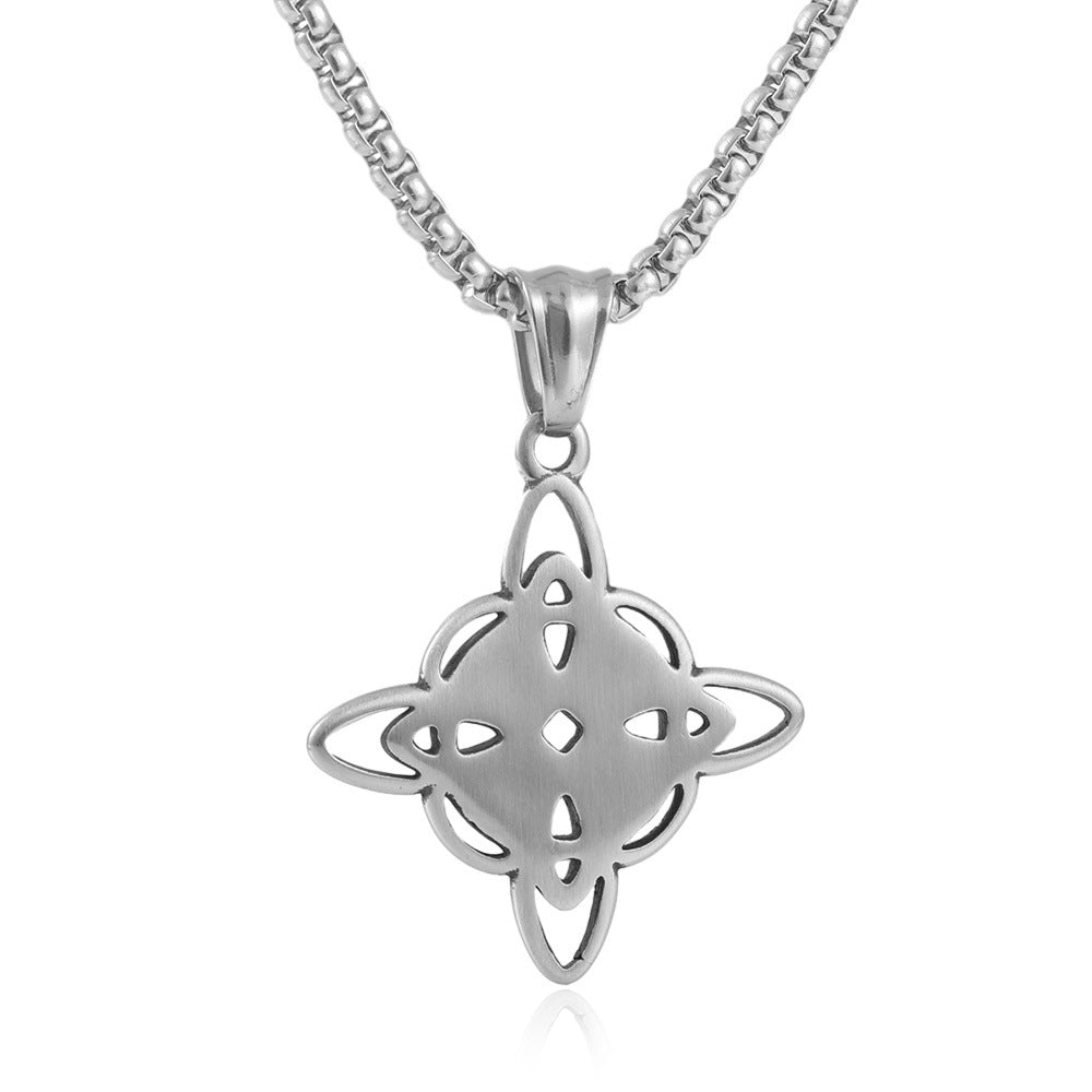 Titanium Steel Punk Hollow Lucky Knot Pendant Necklace for Men - European and American Retro Style