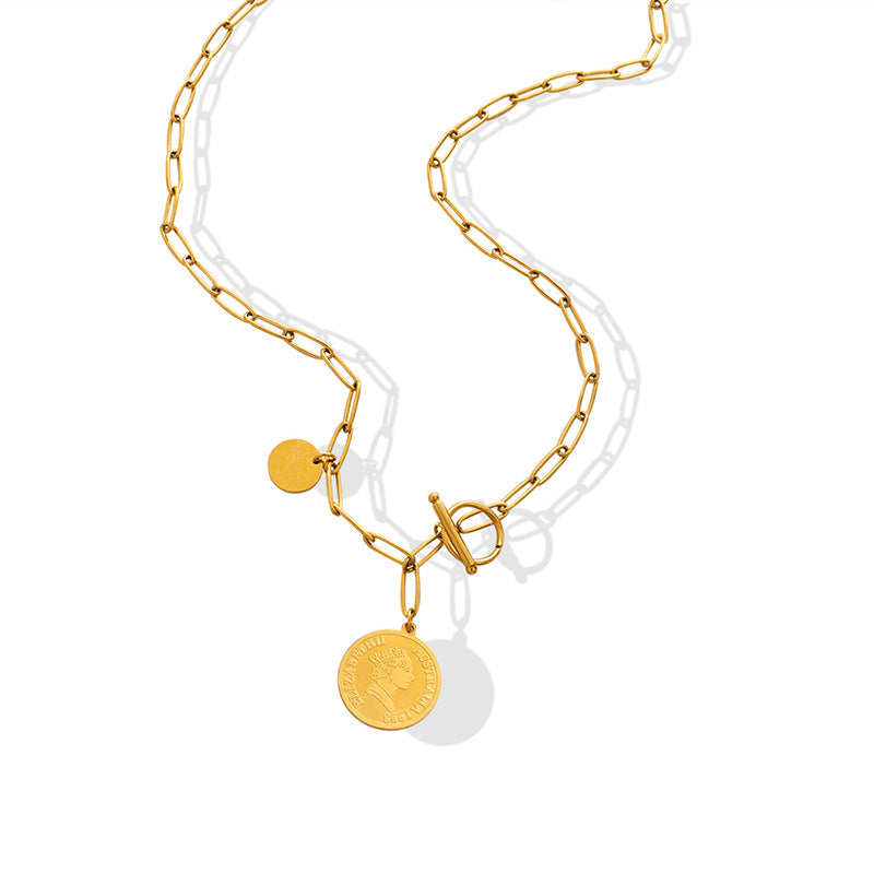 Cross-Continental Gold-Plated Geometric Pendant Necklace with OT Buckle