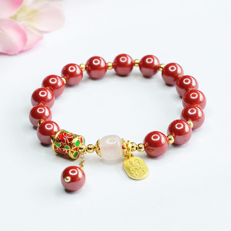 Fortune's Favor Cinnabar Bracelet with Sterling Silver Drum Design