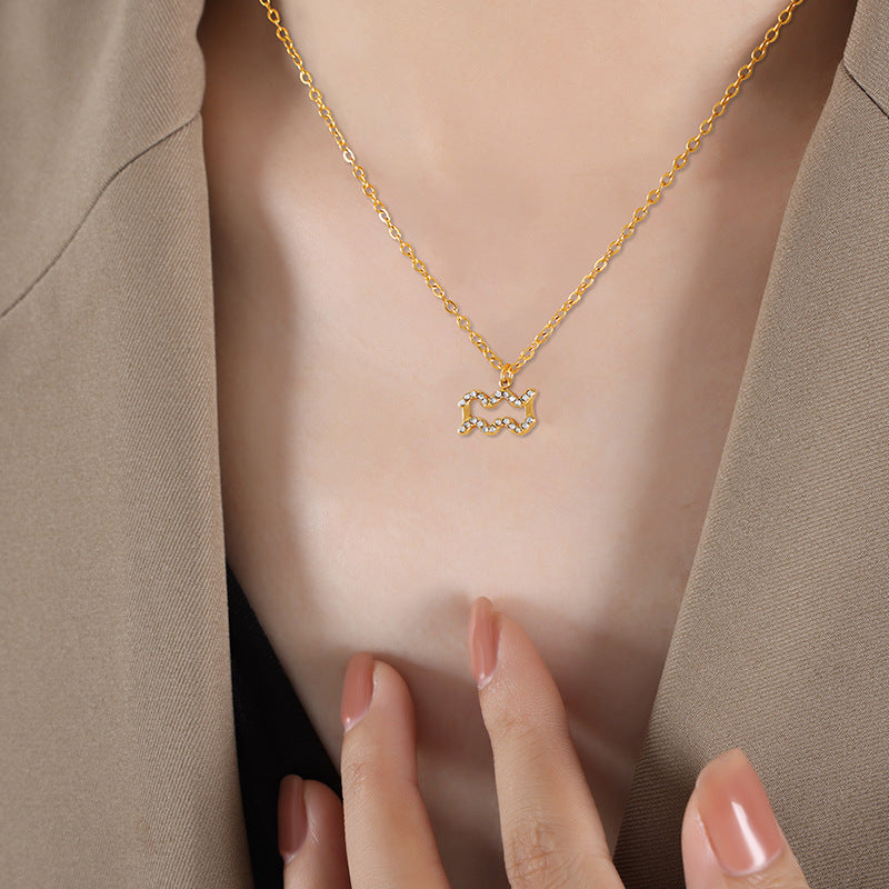 Golden Zodiac Rhinestone Pendant Necklace - Wholesale Fashion Jewelry