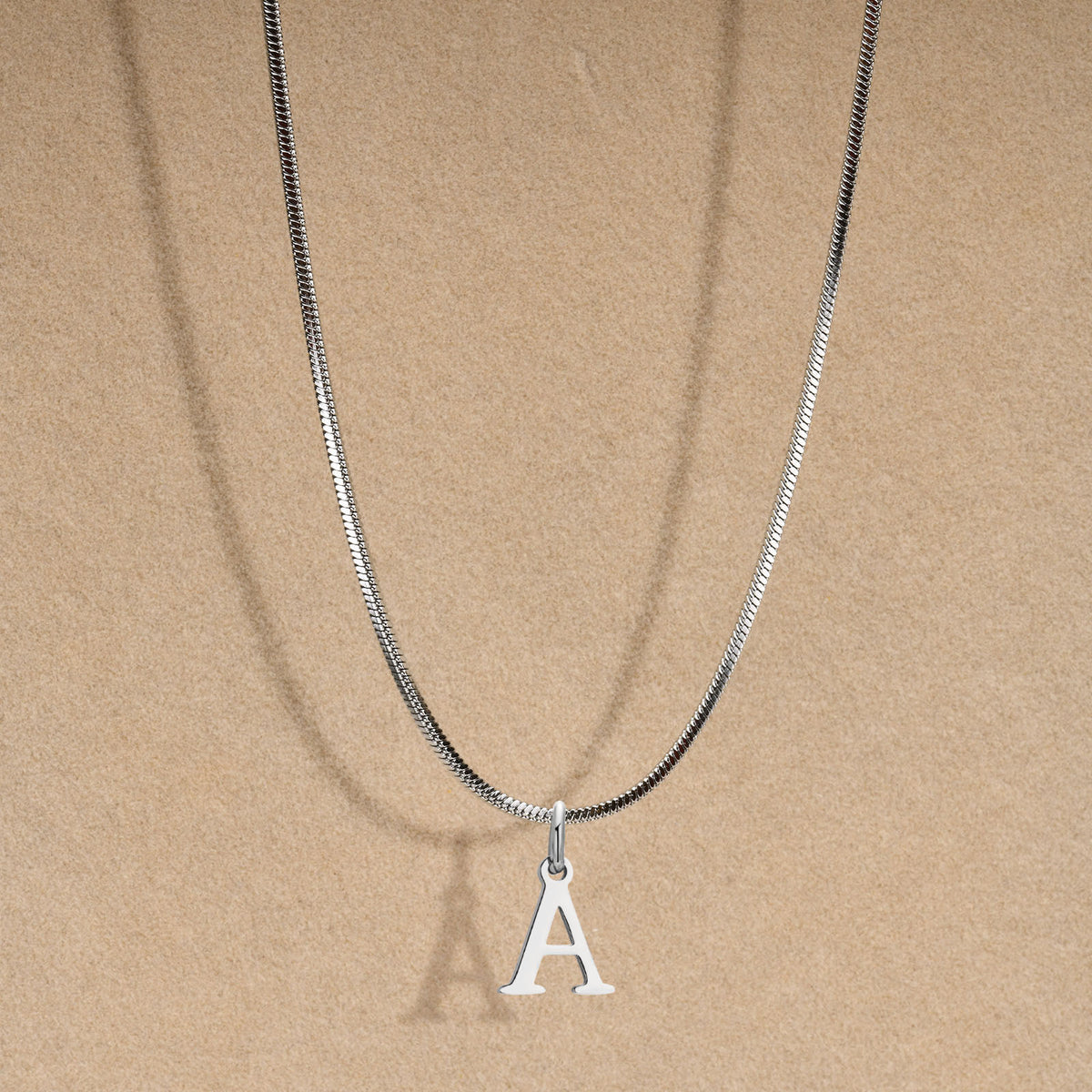 Stainless Steel Square Snake Chain 26 English Letter Necklace Bone Chain Steel Color