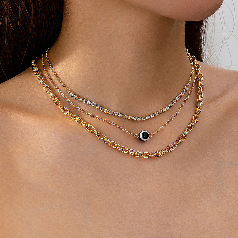 Retro Devil's Eye Metal Chain Necklace Set for Women