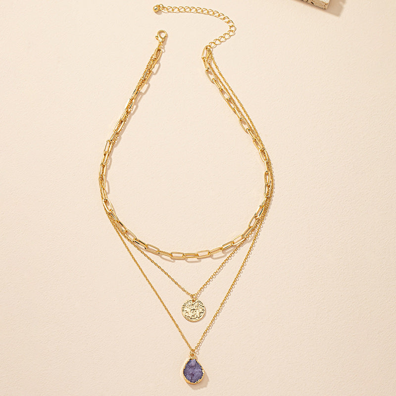 Glimmering Crystal Coin Pendant Necklace - European and American Chic Collarbone Chain