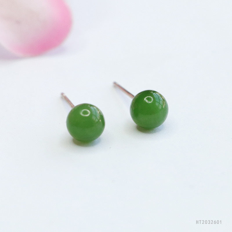 925 Sterling Silver Hetian Jasper Stud Earrings