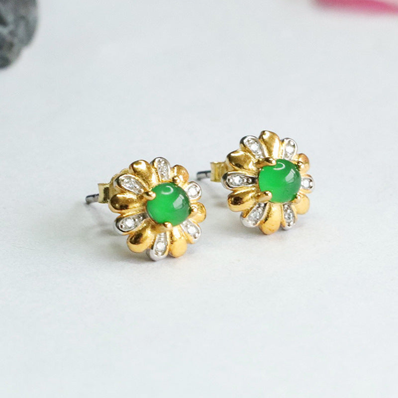 Icy Green Jadeite Petal 925 Silver Stud Earrings