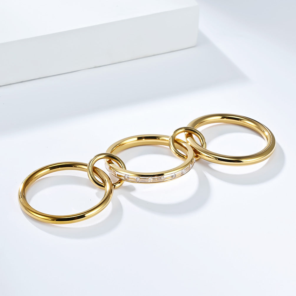Zircon Stacking Ring Three Layer Design By Planderful Shop For Women Titanium Steel Plated 18K Gold Elegant Luxurious