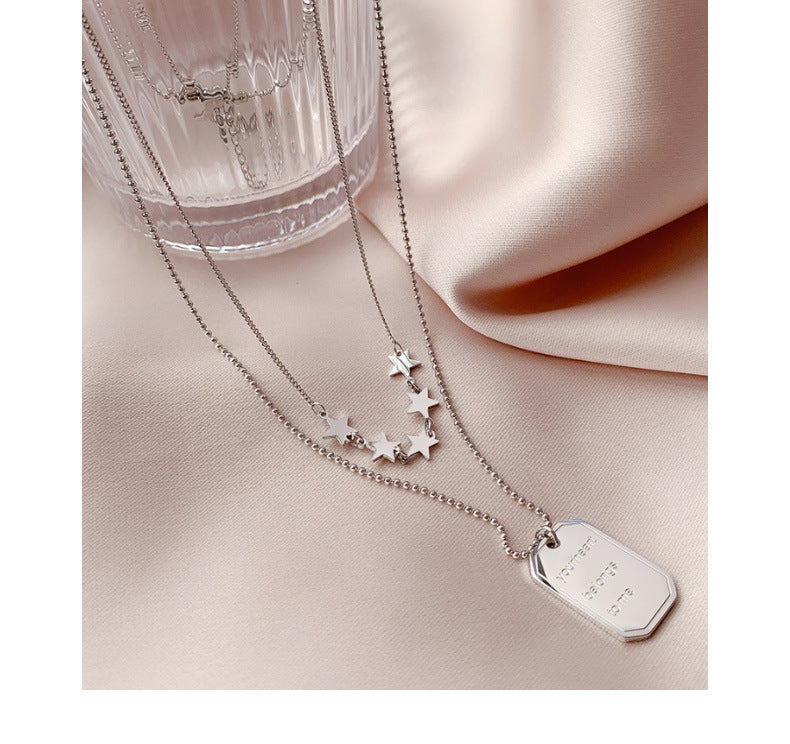 Exquisite Geometric Double Layered Star Necklace - Elegant Titanium Gold Jewelry