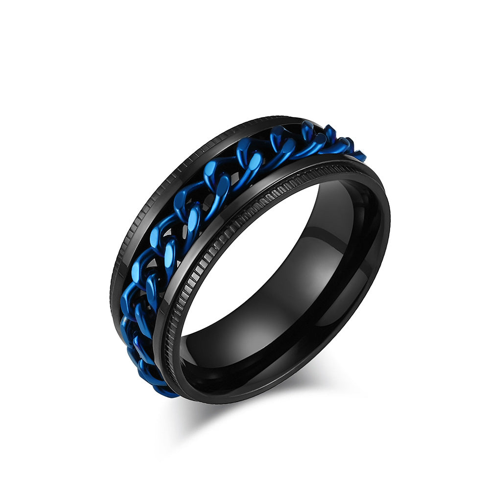 Planderful Titanium Steel Chain Ring Rotatable Design For Men Hip Hop Street Fashion Jewelry