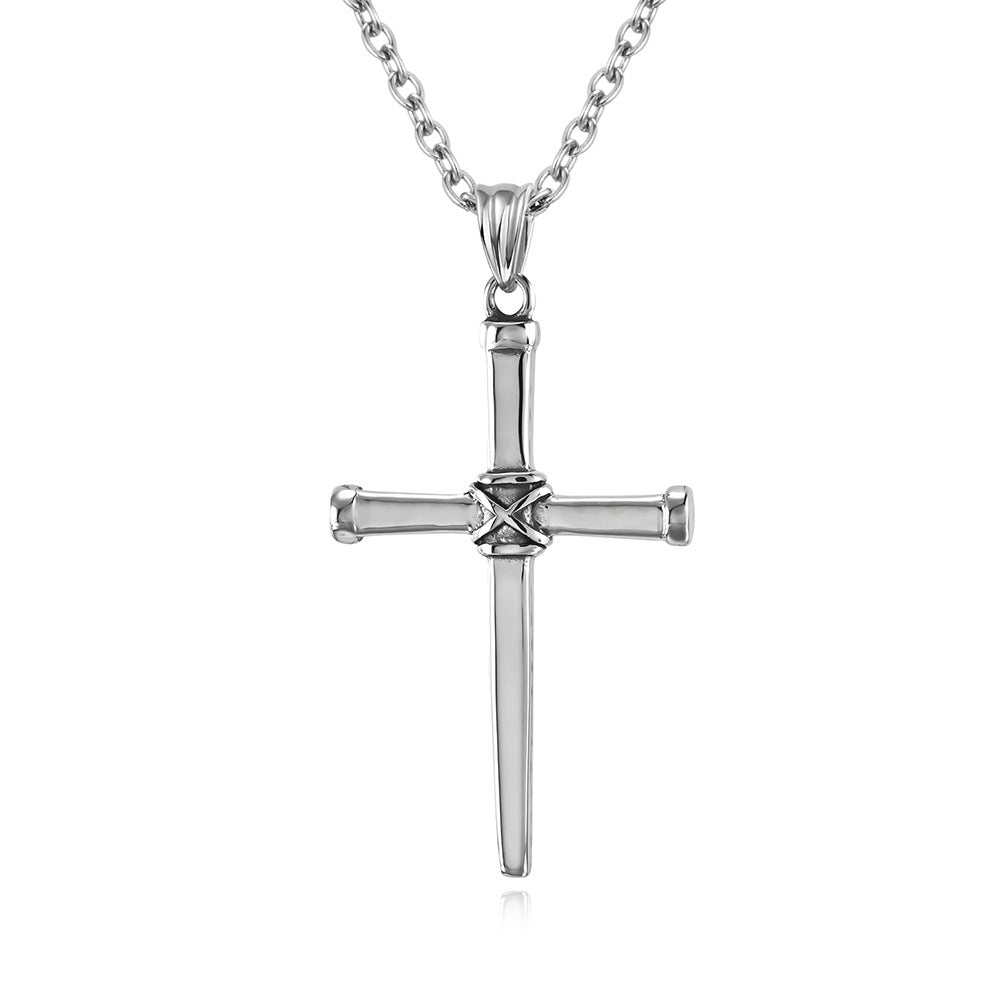 Neutral Cold Wind Retro Forged Steel Nail Cross Necklace for Men