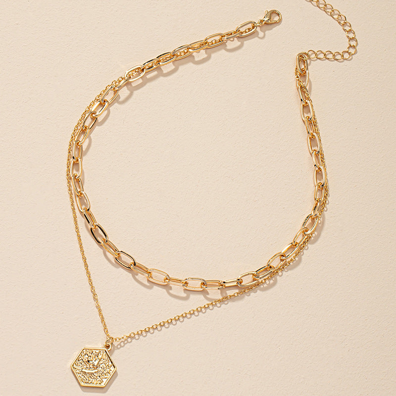 European-Inspired Hip-Hop Double-Layer Necklace with Collarbone Chain