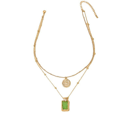 European and American Style Double Stacked Medallion Necklace with Hip Hop Flair