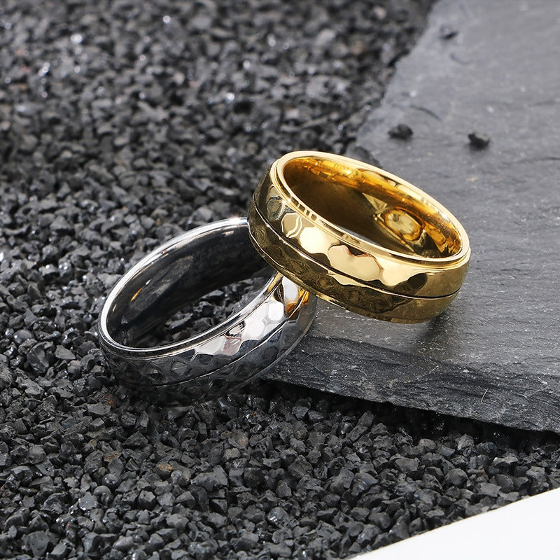 Planderful Titanium Mens Ring Double Row Texture Beaded