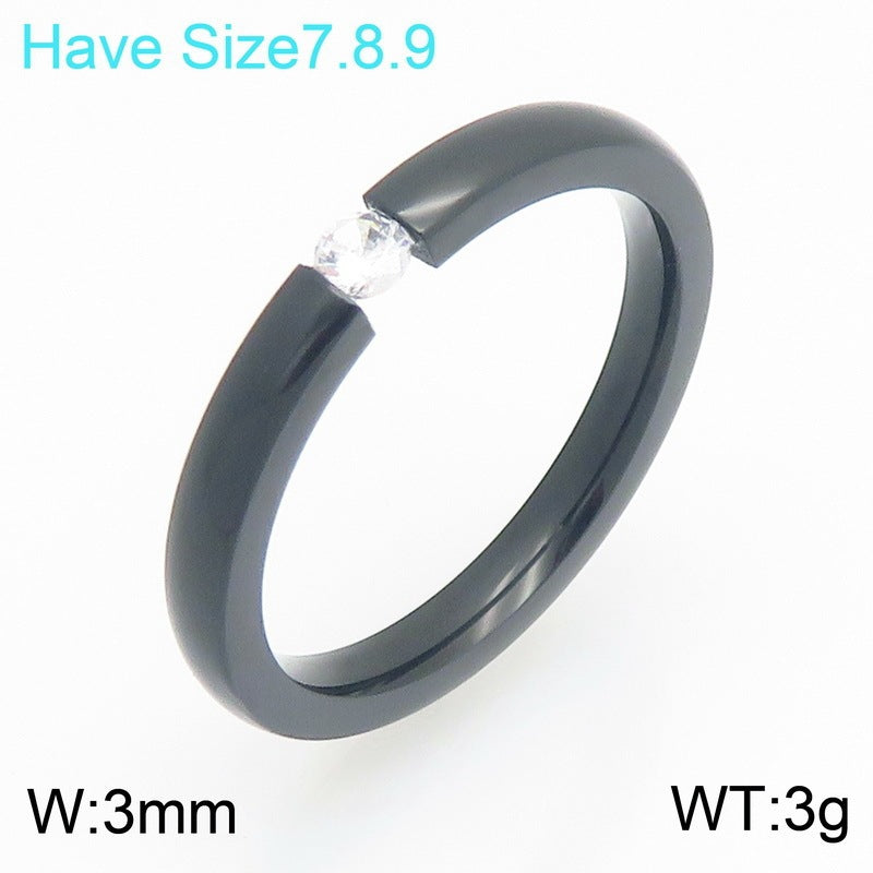 Zircon Ring Korean Vacuum Plating 3mm Round Stainless Steel Ladies Zircon Ring