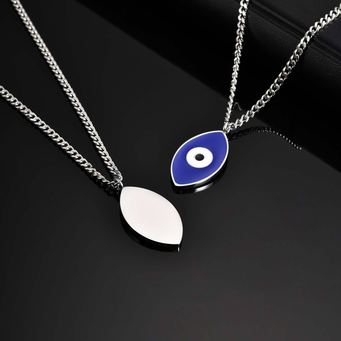 In Europe & America Men's Street Hip Hop Stainless Steel Corrosive Epoxy Devil's Eye Necklace