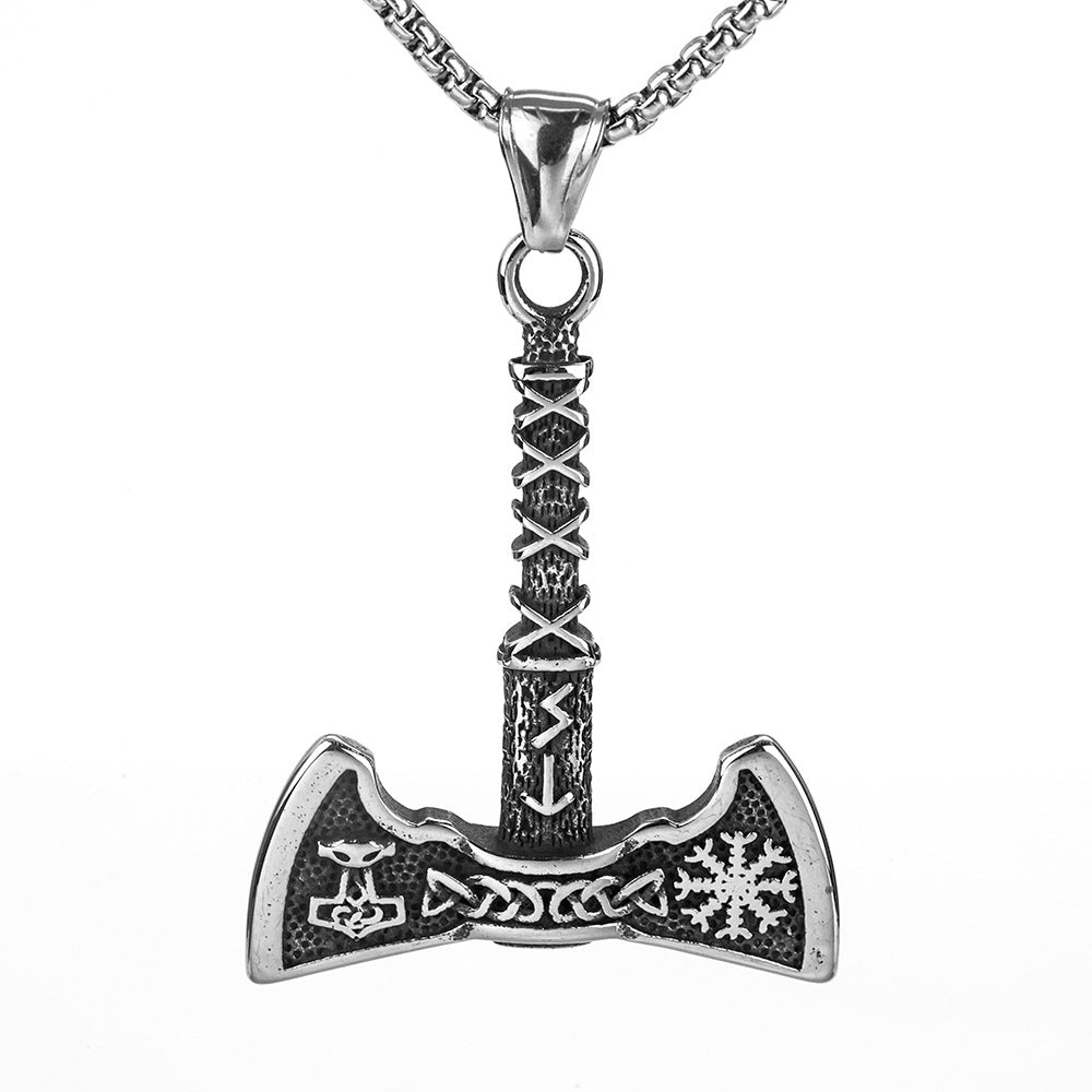 Nordic Retro Stainless Steel Men's Pendant Viking Axe Necklace