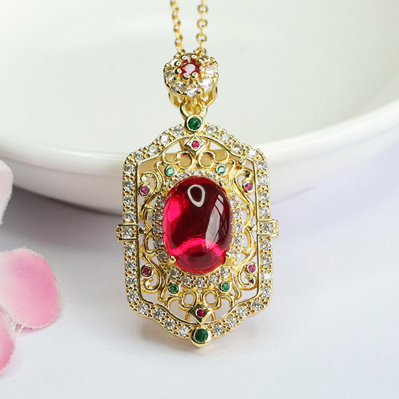 Lab-Grown Ruby Ruyi Motif Pendant — No Chain