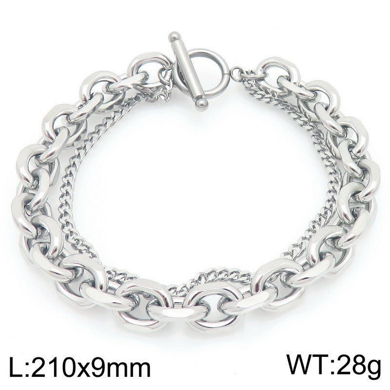 Planderful Mens Titanium Steel O Chain Layered Bracelet