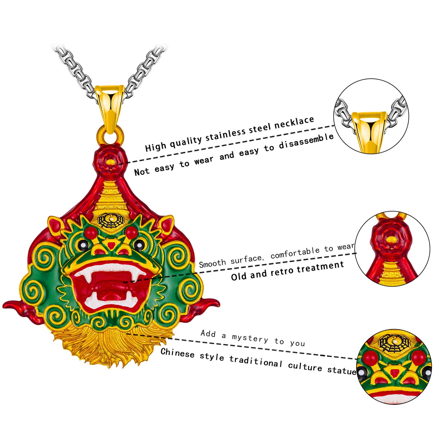 Steel Necklace - Vintage Chinese Lion Dance Pendant For Men
