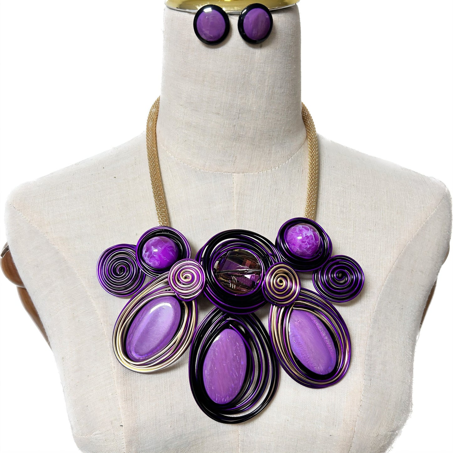 Baroque Flower Resin and Aluminum Wire Handmade Necklace Earrings Set - Savanna Rhythms
