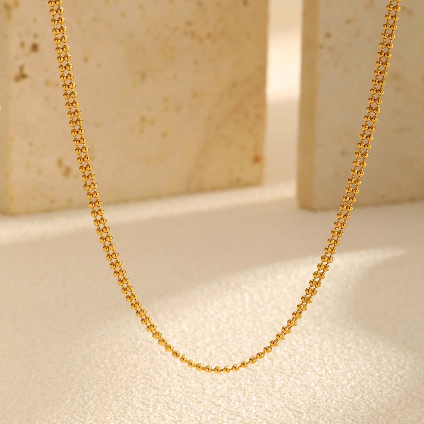 Stainless Steel Gold Double Bead Chain Necklace – Stylish & Women's