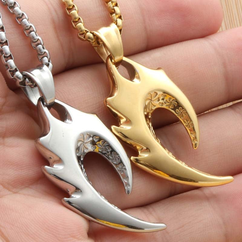 Titanium Steel Bold Wolf Tooth Flame Pendant for Men