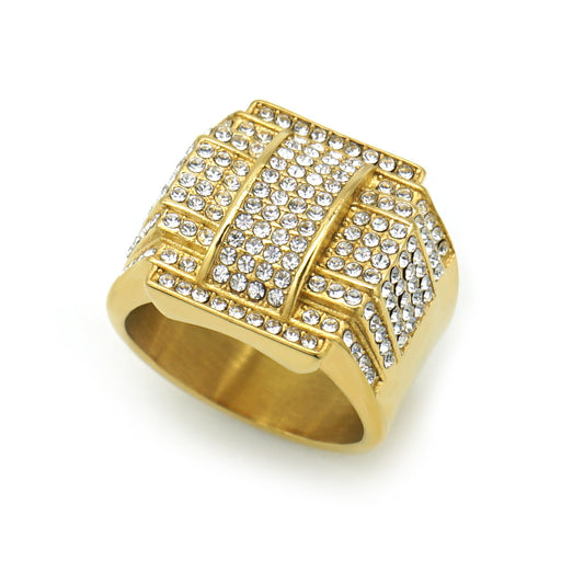 Planderful Stainless Steel Zircon Ring Gold Plated For Unisex Hip Hop Luxury Statement Jewelry