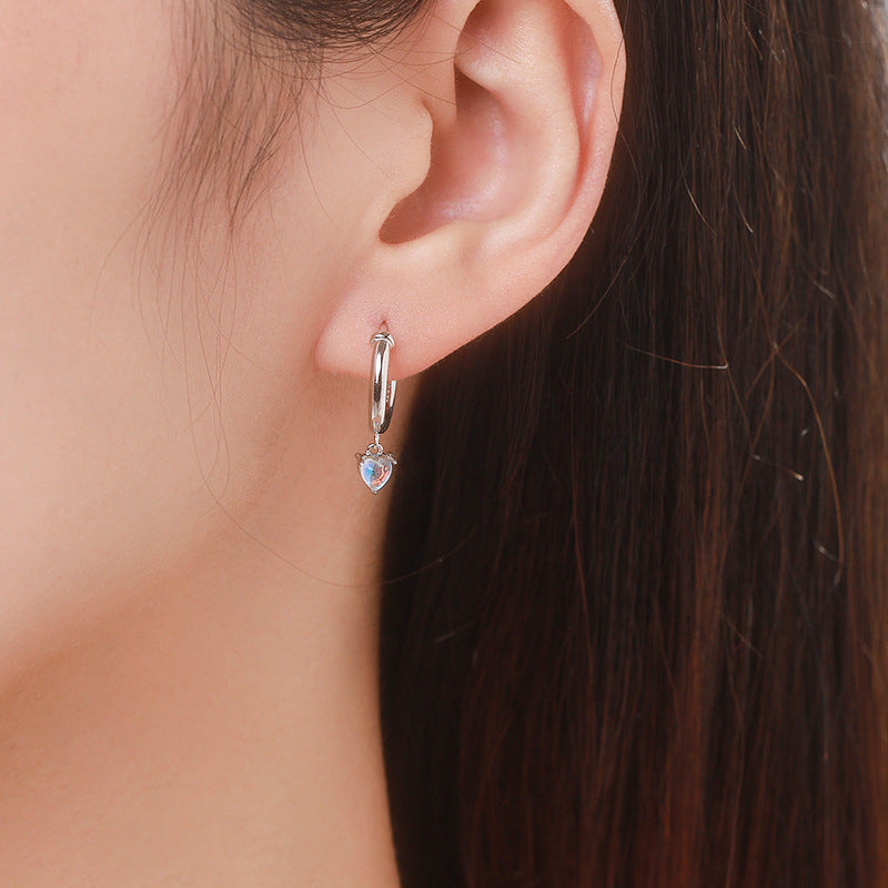 Elegant Japanese and Korean S925 Sterling Silver Moonlight Stone Earrings