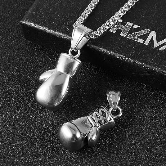 1. Planderful Stainless Steel Boxing Gloves Necklace for Men and Women Unisex Fitness Jewelry Gift