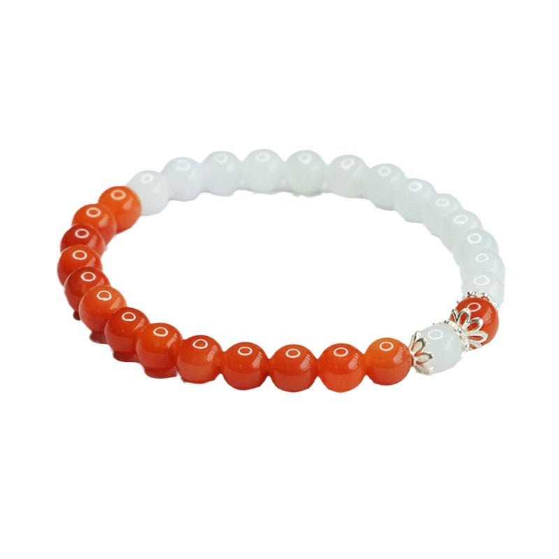 Jadeite Round Bead & Golden Silk Jade 6 mm Beaded Bracelet