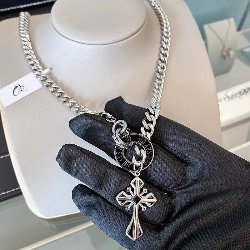 Planderful Jewelry Titanium Cross Necklace Men Cuban Link