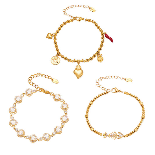 Planderful Zircon Fish Bone Bracelet 18K Gold Plated Ladies