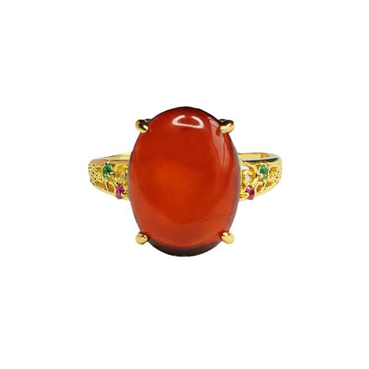 Elegant Retro Ring with Amber and Zircon Gemstones
