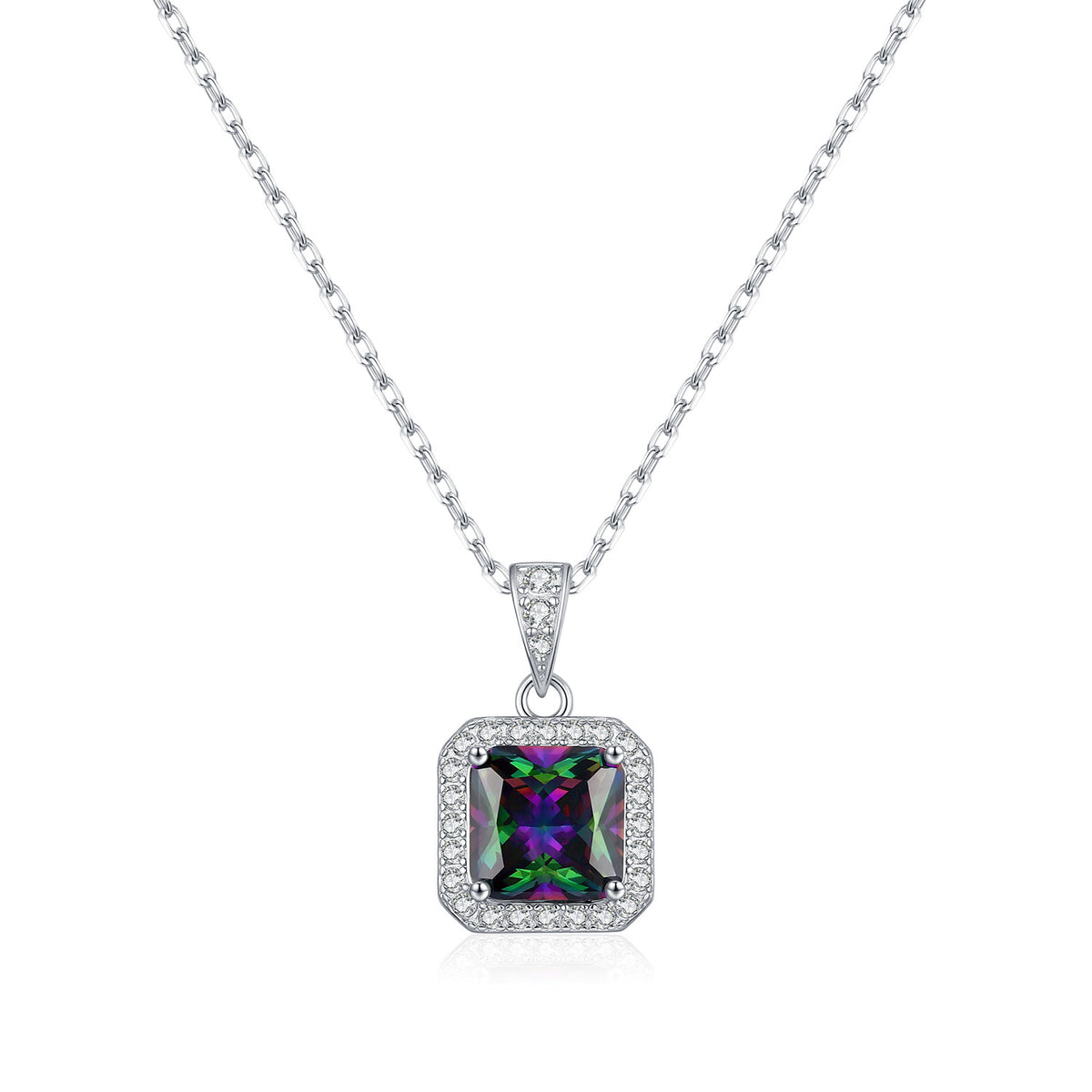 925 Sterling Silver Multicolor Square Zircon Necklace