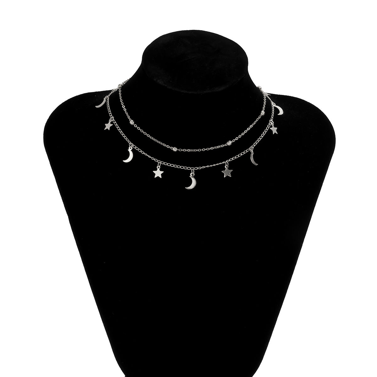 Planderful Vienna Verve Star Moon Fringed Necklace For Women Geometric Bead Collarbone Statement Jewelry