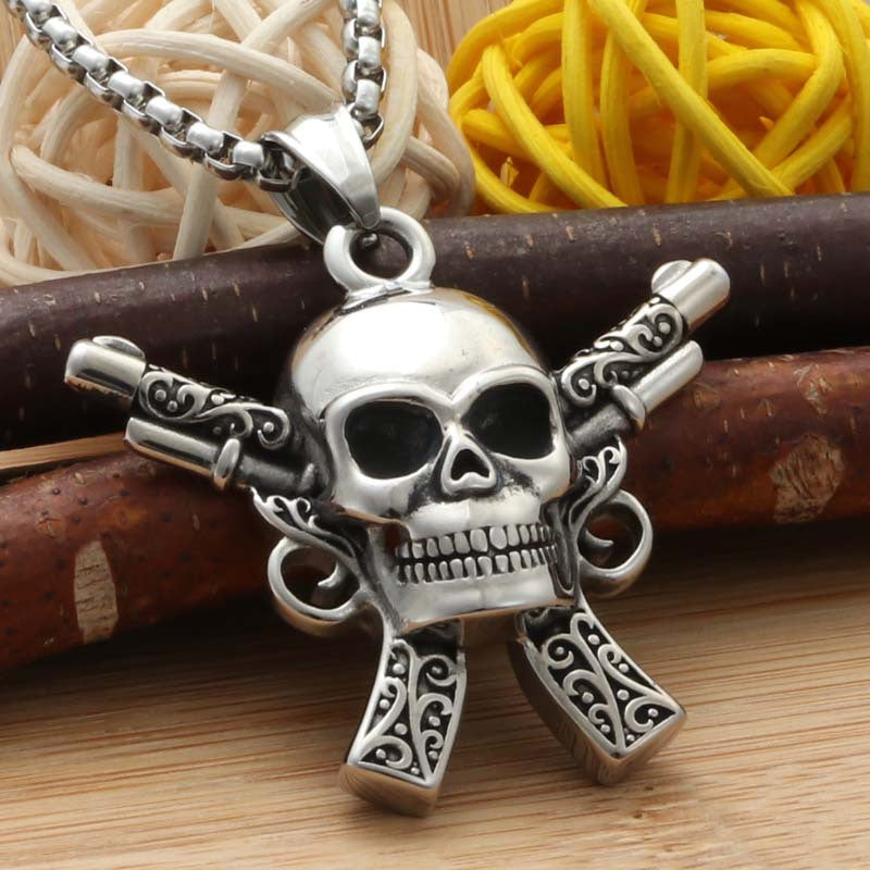 Punk-Inspired Titanium Steel Skull Pendant Necklace for Men - Retro Trendy Design by Planderful