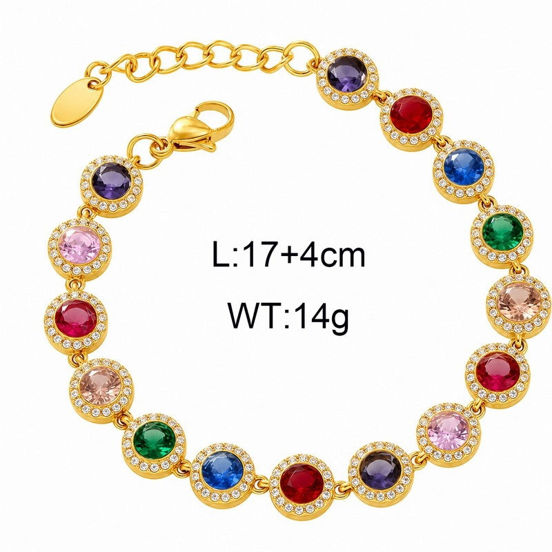 Dopamine Color Full Zircon Bracelet Gypsy Stainless Steel Women's