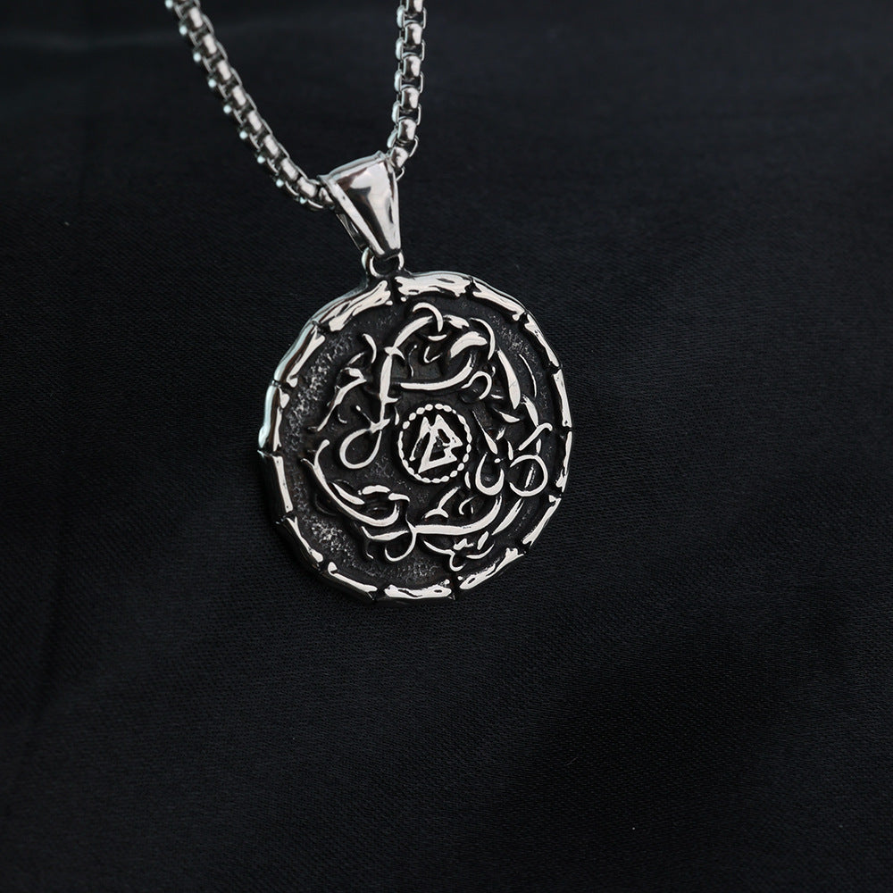 Planderful Shop Vintage Nordic Viking Pendant For Men Stainless Steel Triangular Rune Dragon Necklace
