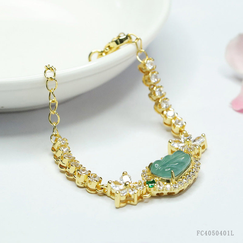 Blue Water Jadeite Leaf Bracelet